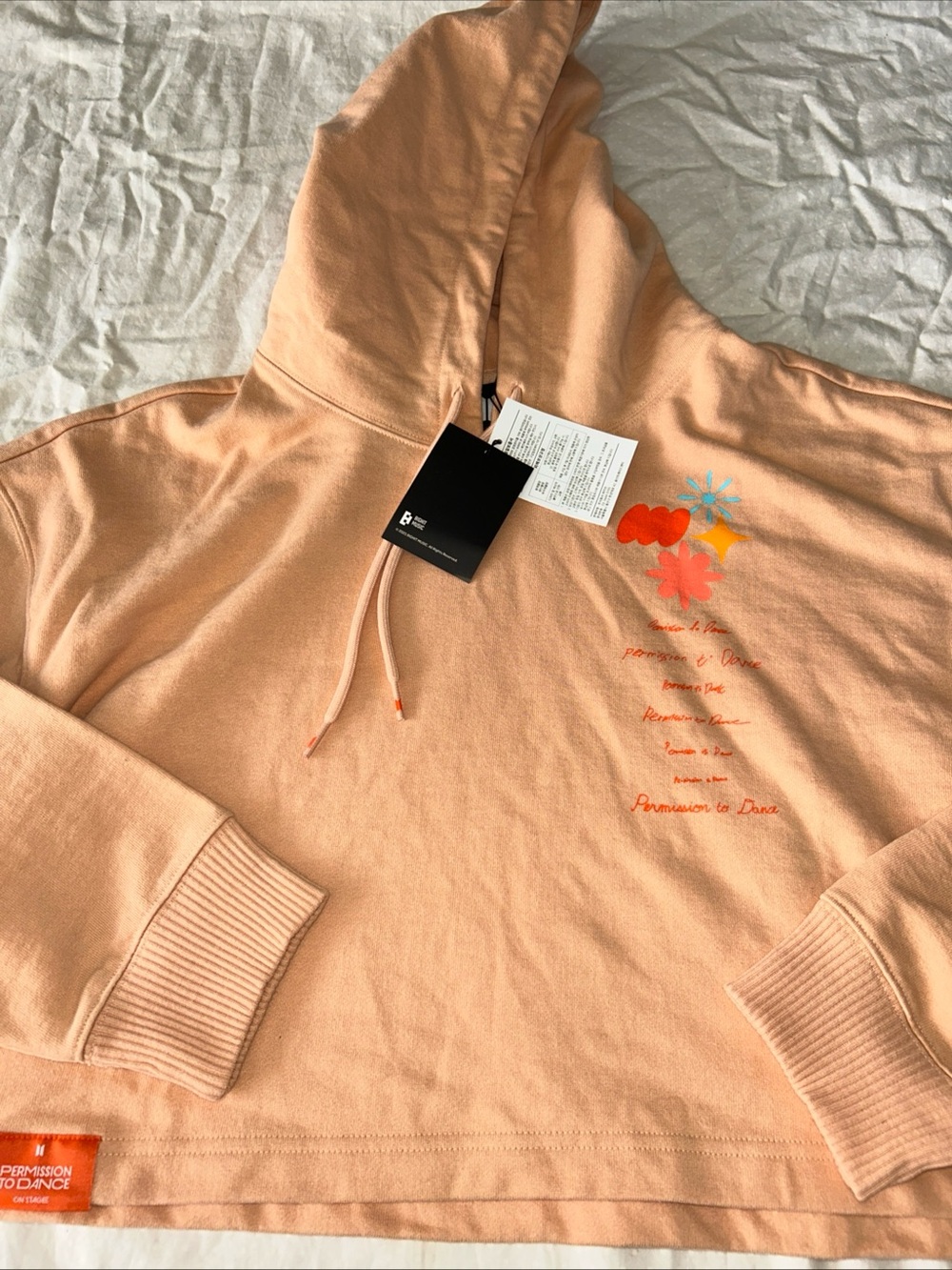 BTS NEW OFFICIAL PTD Permission to Dance Peach Cropped Hoodie Sweater Sz L